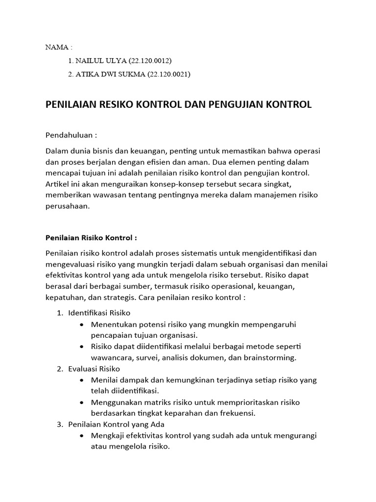 Review Kontrol Risiko Berlangsung | PDF | Karier & Perkembangan | Bisnis