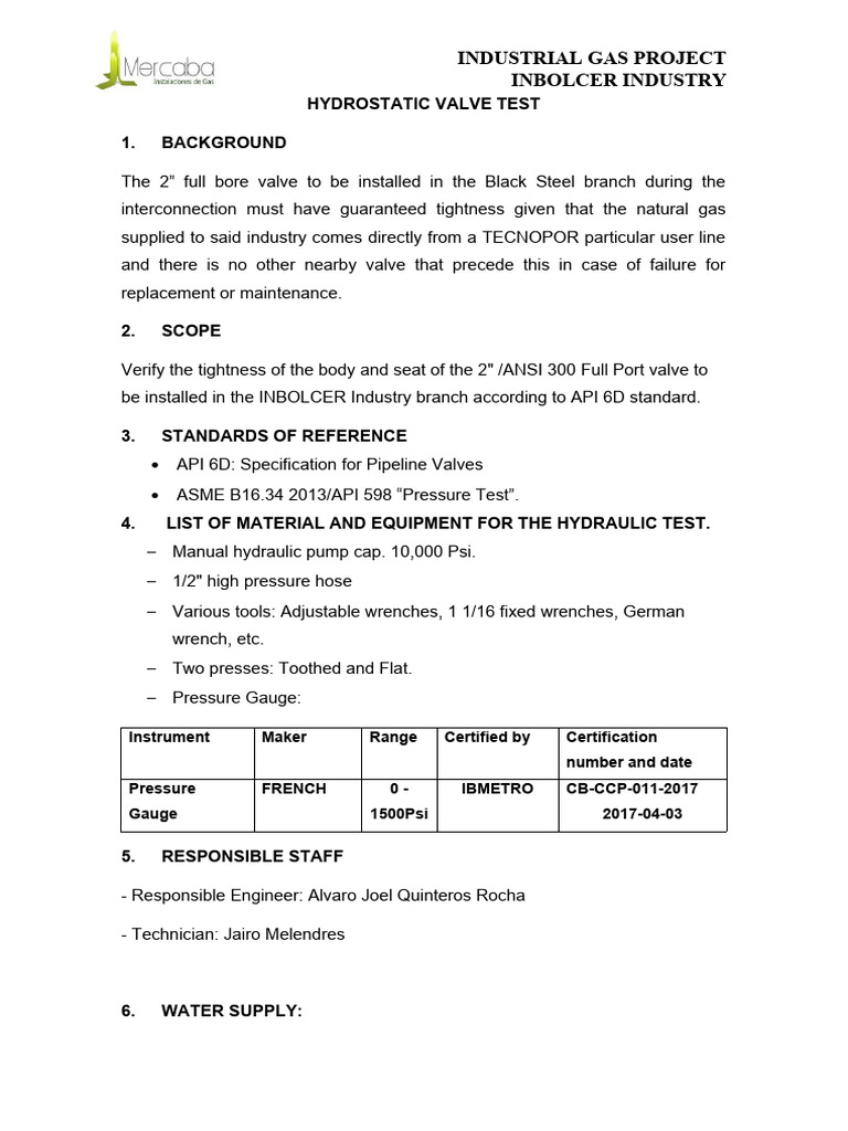 Hydrostatic Valve Test | PDF | Valve | Pipe (Fluid Conveyance)
