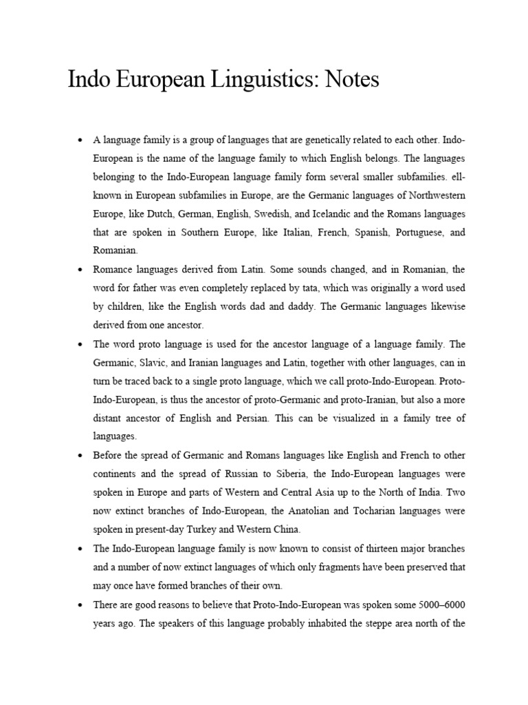 Indo European Language Family Overview Pdf Phonetics Speech