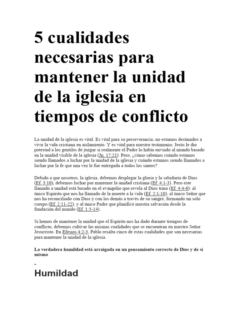 5 Cualidades para la Unidad en la Iglesia | PDF | Pecado | Iglesia ...