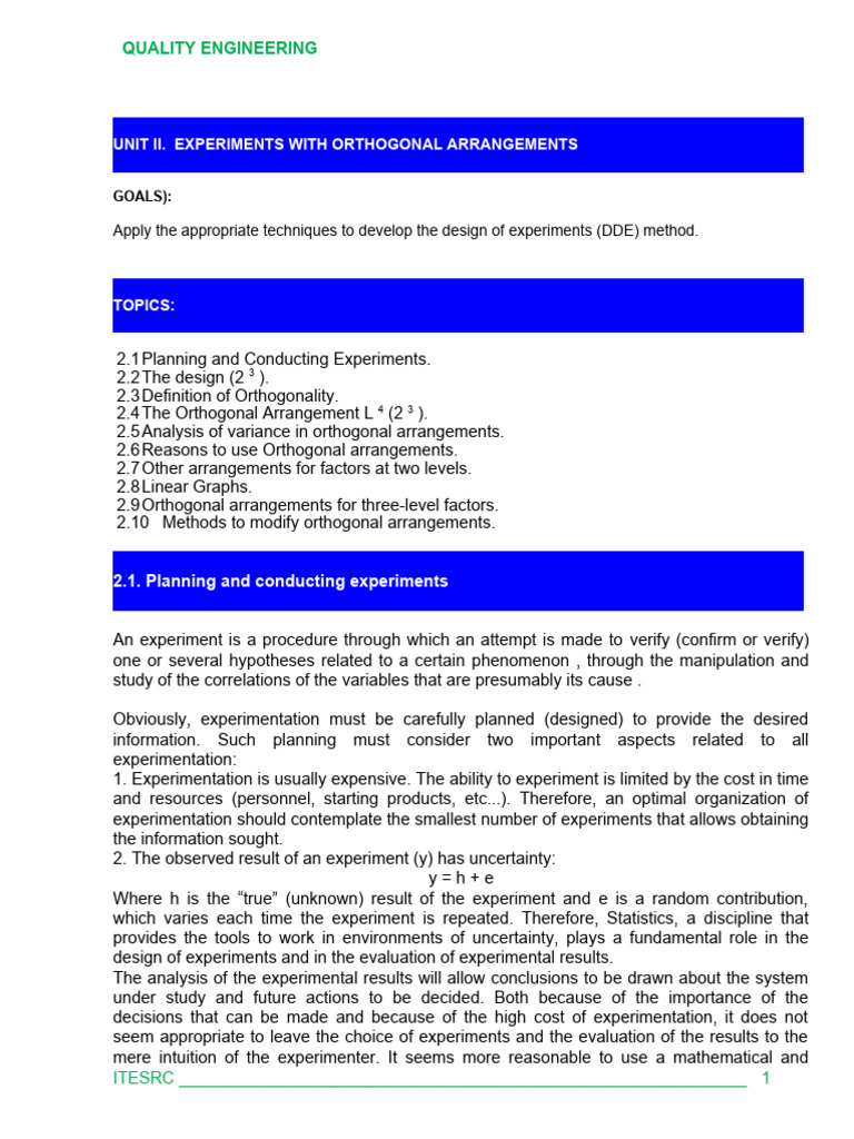 Quality Engineering Manual Unit 2 | PDF | Experiment | Design Of ...