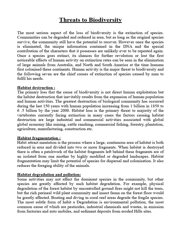 Threats To Biodiversity | PDF | Habitat Destruction | Conservation Biology
