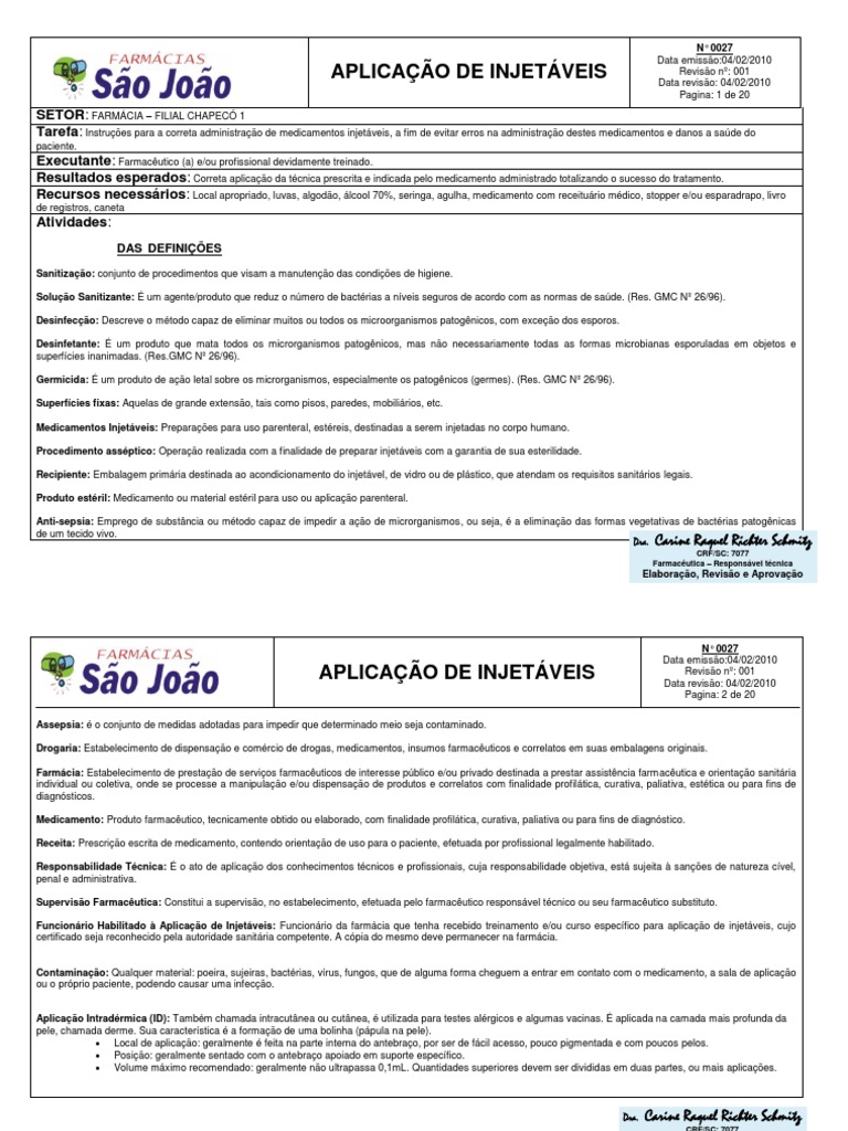 Instruções para Aplicação de Injetáveis | PDF | Farmacêutico | Droga ...