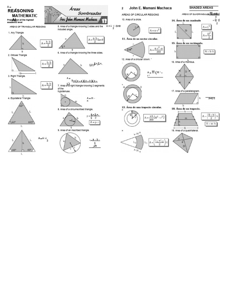 MATHEMATICAL REASONING - 13 - Shaded Areas | PDF | Area | Triangle