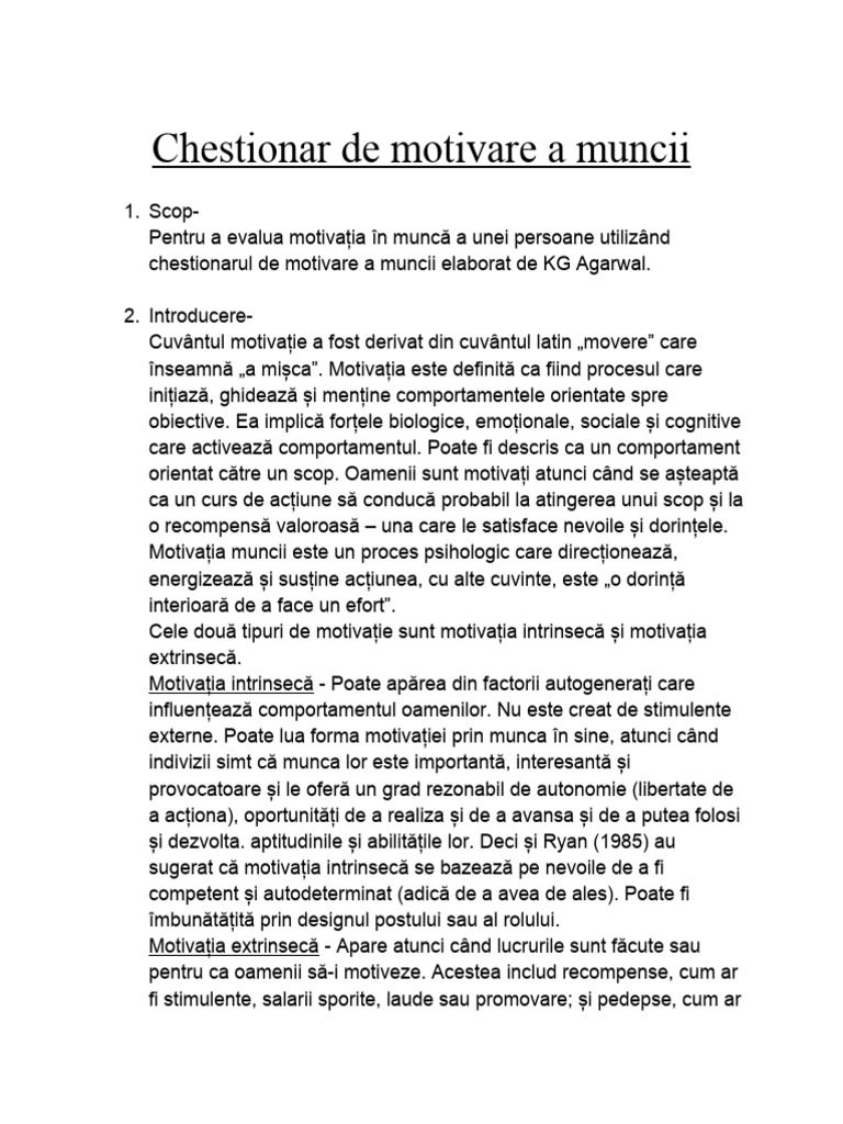 Chestionar Practic-Motivare de Lucru | PDF