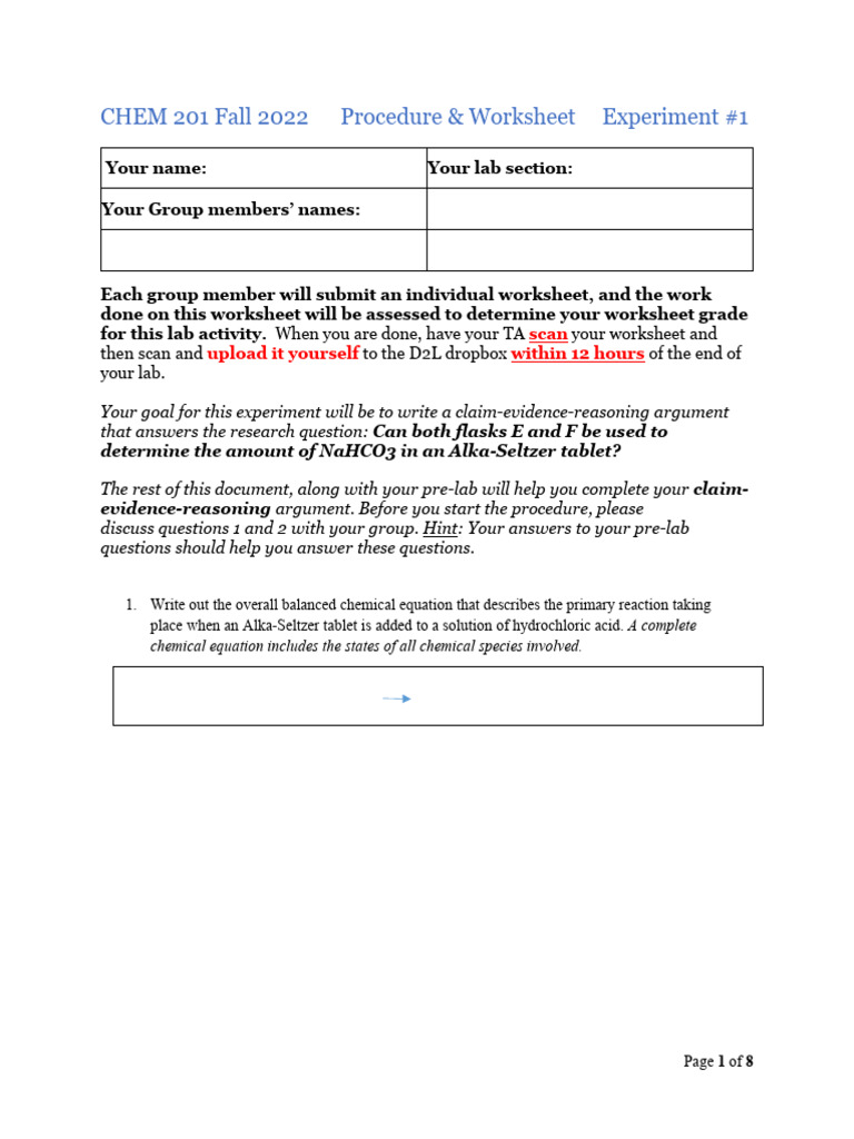 201 F22 Expt 1 Experimental Worksheet Updated | PDF | Tablet (Pharmacy ...