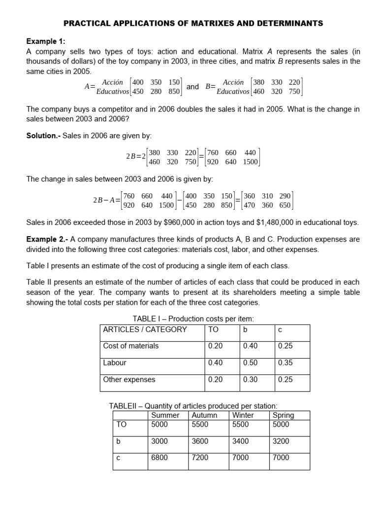 Practical Applications of Matrices | PDF | Matrix (Mathematics) | Equations