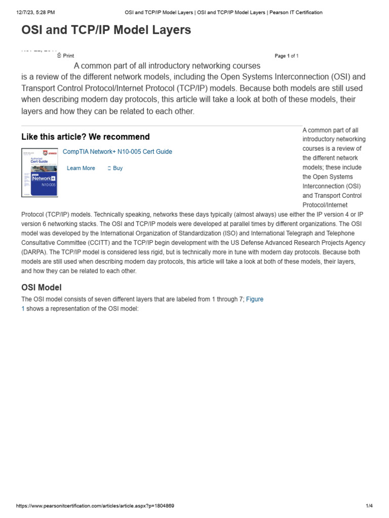 OSI and TCP IP Model Layers OSI and TCP IP Model Layers Pearson | PDF ...