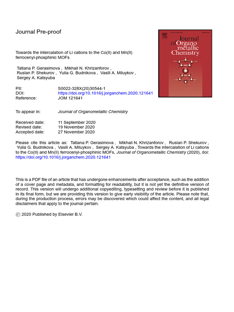 10 1016@j Jorganchem 2020 121641 | PDF | Lithium Ion Battery | Ion