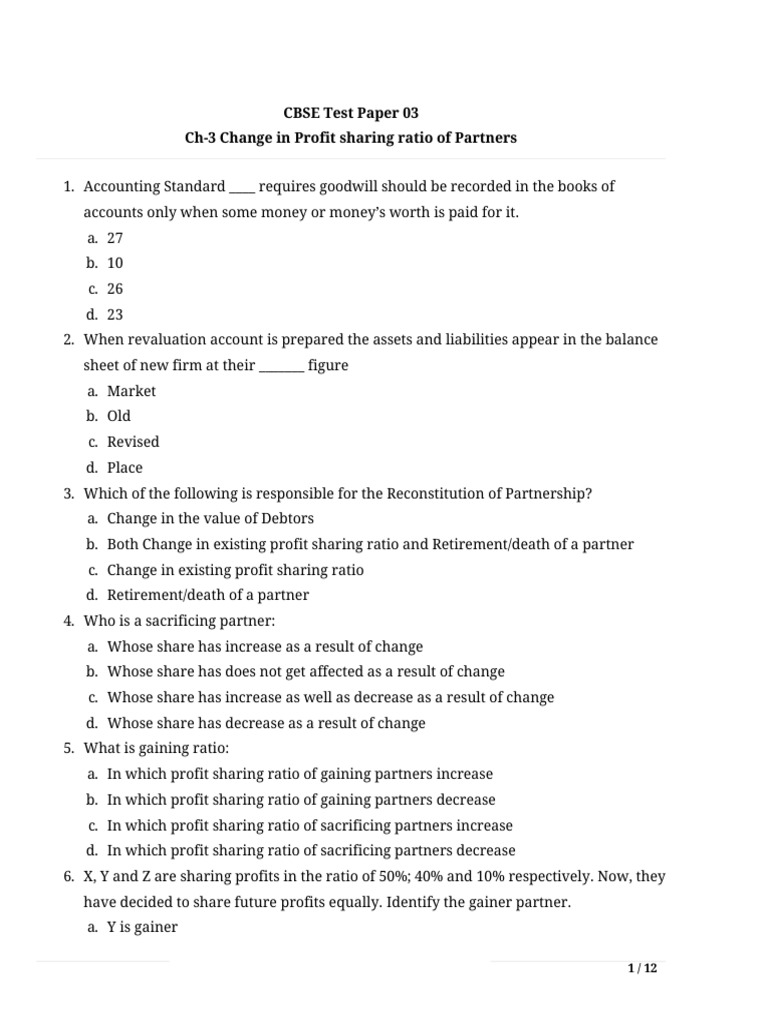 12 Class Ac CH 3 PSR Test 1 | PDF | Goodwill (Accounting) | Investing