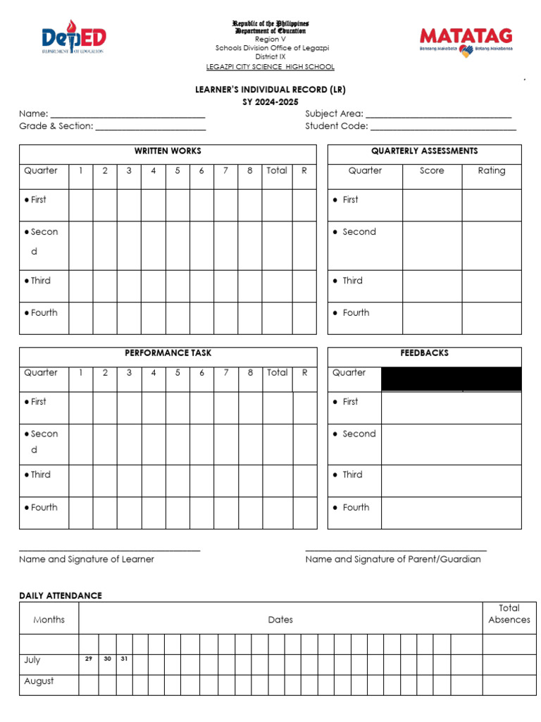 Individual Learner's Record (LR) | PDF | Schools | Educational Institutions