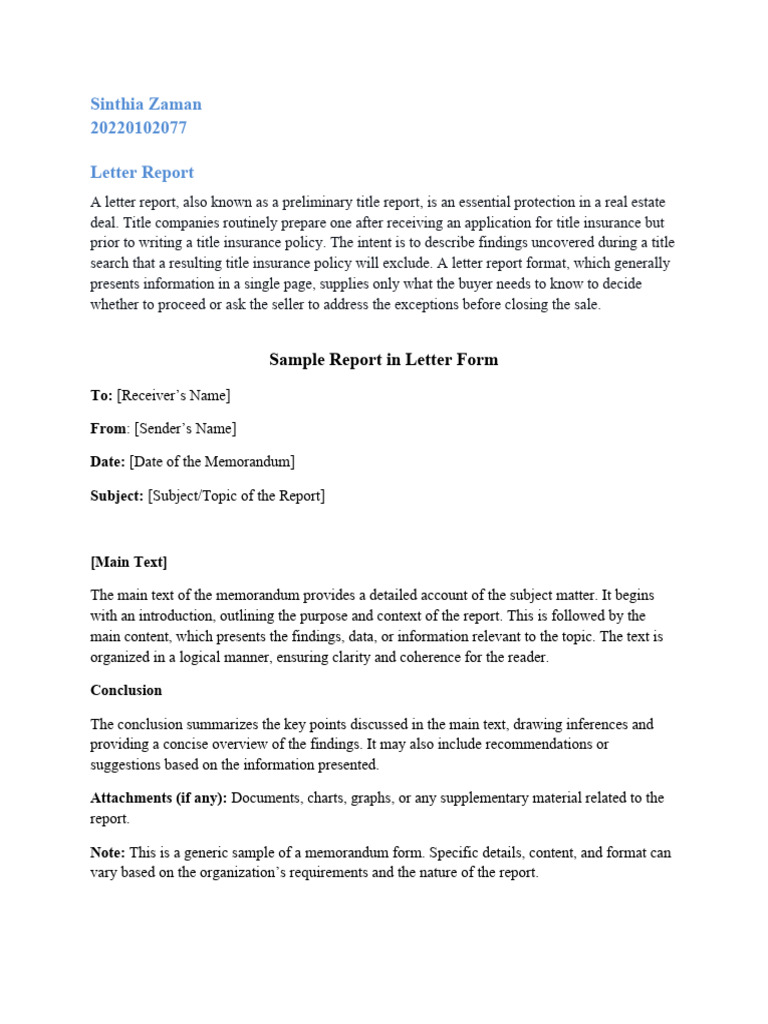Understanding Letter Reports in Real Estate | PDF | Memorandum ...