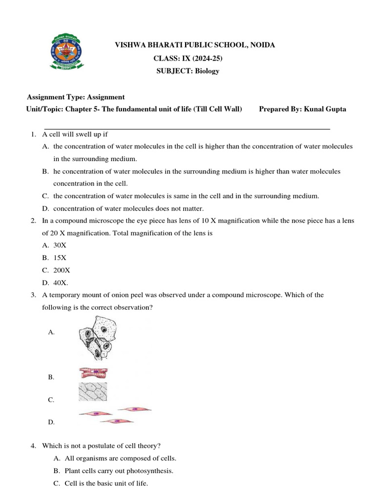 Class Ix Assignment 2 | PDF | Cell (Biology) | Osmosis