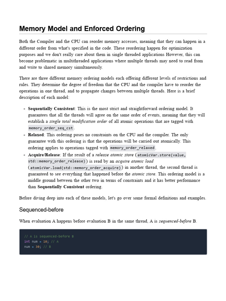 Memory Model and Ordering in C++ | PDF | Thread (Computing) | Computer ...