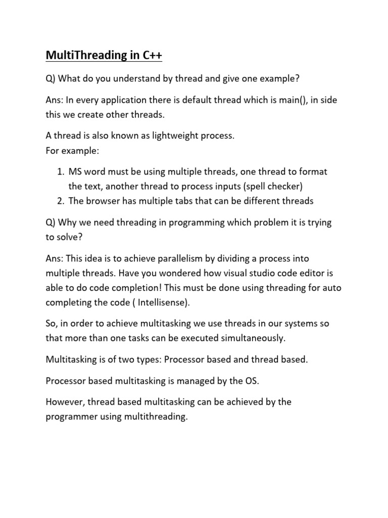 Multithreading in C++ by Mandeep Punia | PDF | Thread (Computing ...