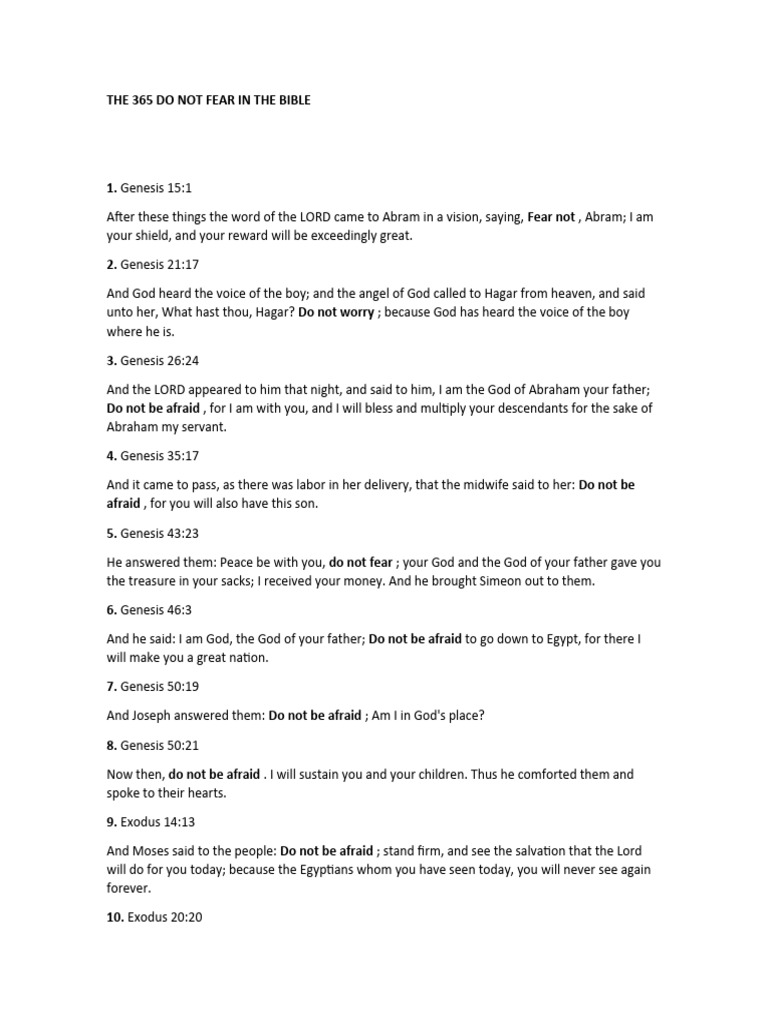 The 365 Do Not Fear in The Bible | PDF | Books Of Samuel | Books Of Kings for 365 Bible Verses Free Printable