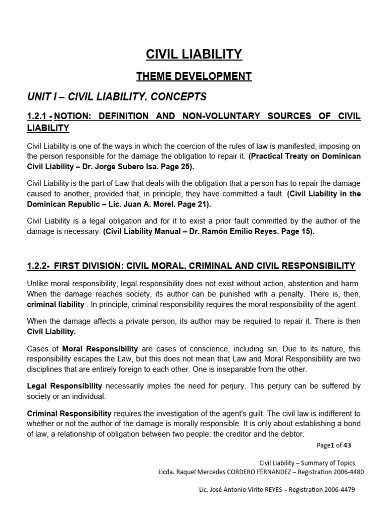 Civil Liability - Breakdown of Topics | PDF | Legal Liability | Risk