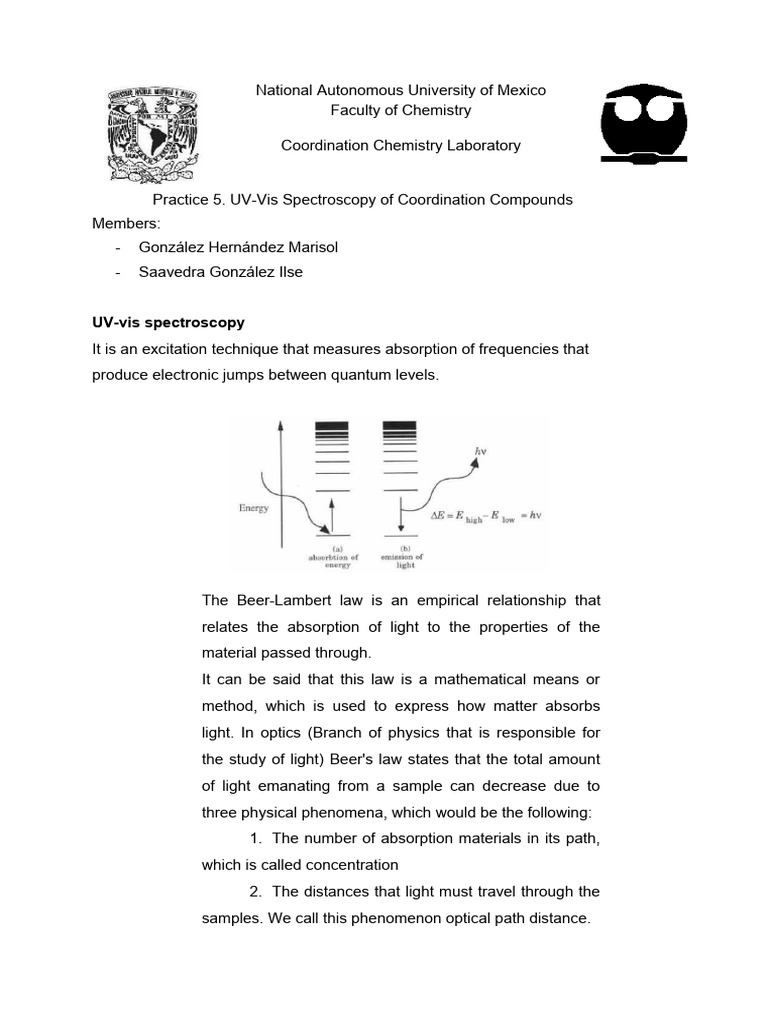 Practice 5. UV-Vis Spectroscopy of Coordination Compounds | PDF ...