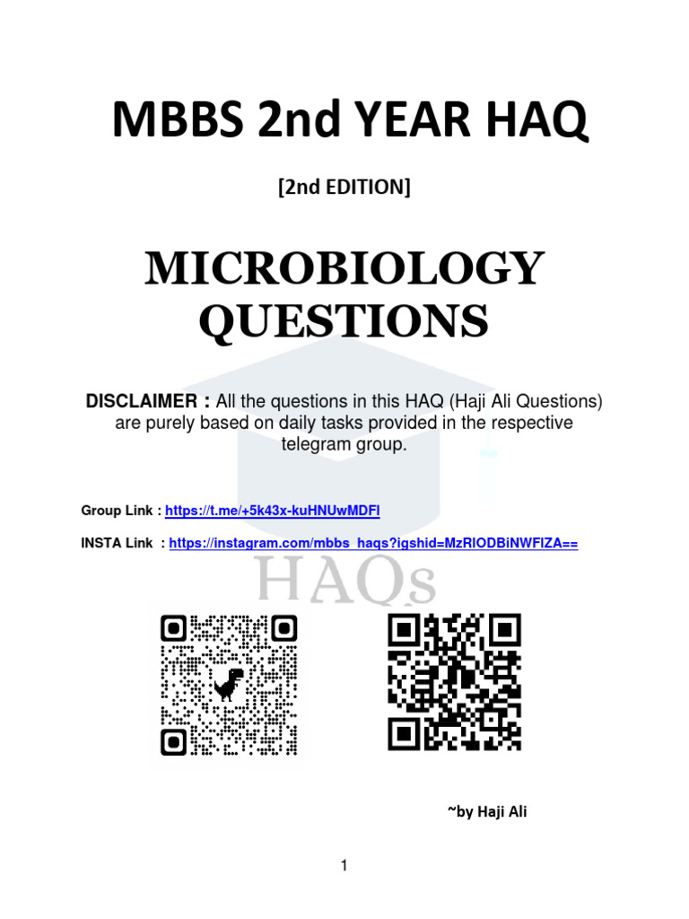 Microbiology HAQ for MBBS 2nd Year | PDF | Infection | Pathogen