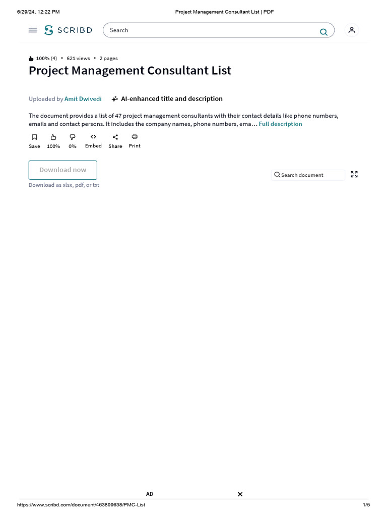 Project Management Consultant List - PDF | PDF | Scribd | Web 2.0