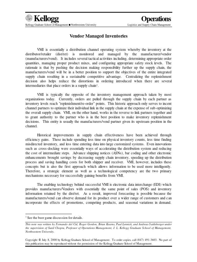 Vendor Managed Inventory Benefits | PDF | Inventory | Supply Chain