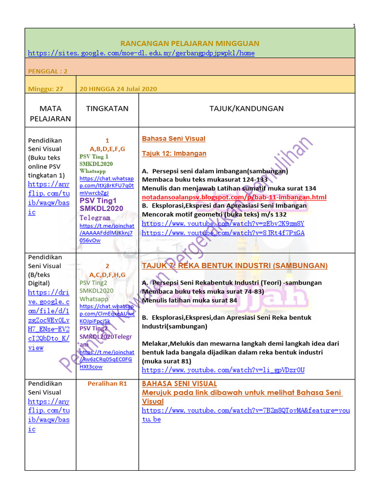 M27 20 Hingga 24 Julai 2020 Jadual Baru Pdf