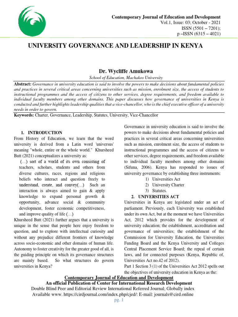 University Governance and Leadership in Kenya | PDF | Leadership ...