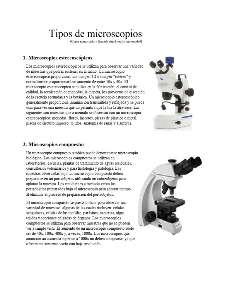 Tipos de microscopios y sus usos | PDF | Microscopio de efecto túnel ...