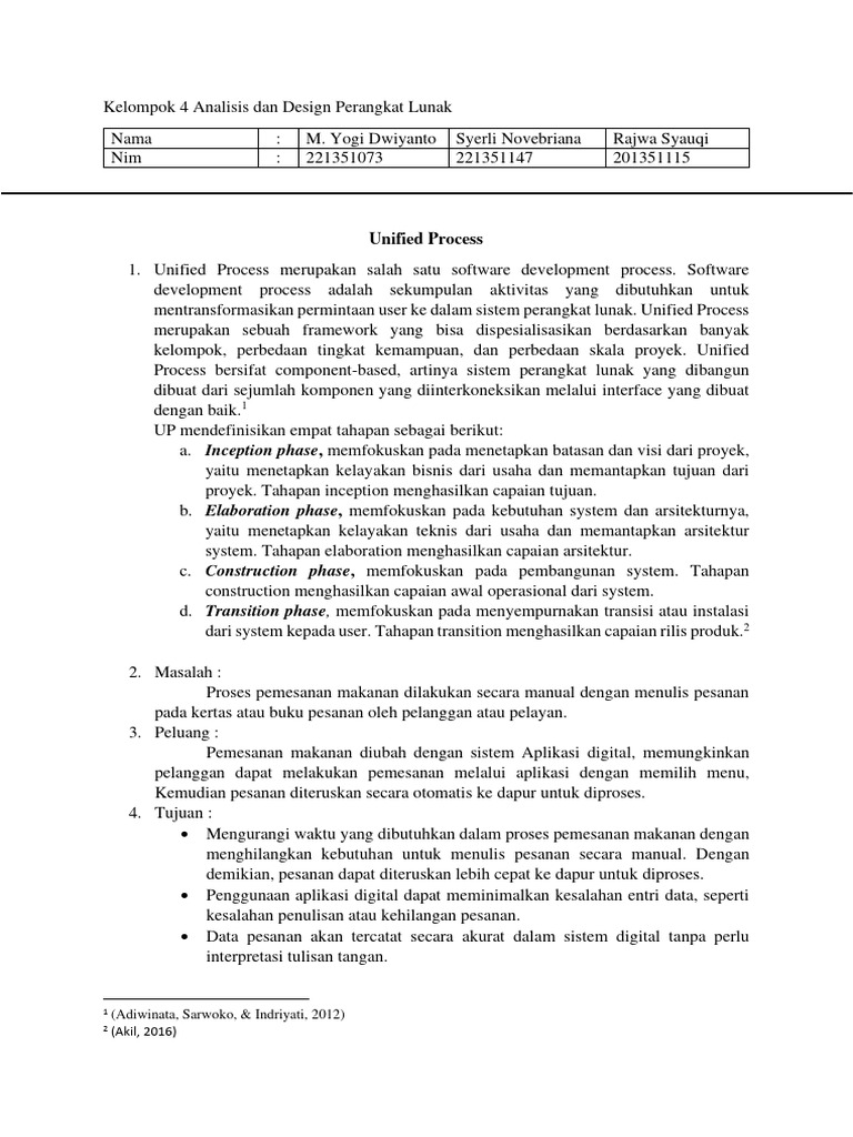 Unified Process untuk Aplikasi Pemesanan Makanan | PDF | Bisnis | Komputer
