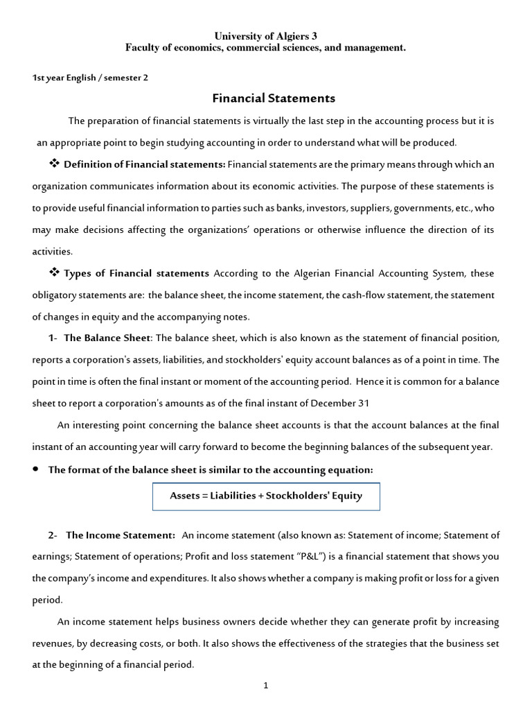 Overview of Financial Statement Types | PDF | Equity (Finance ...
