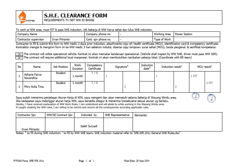 WW ID Badge Clearance Form Requirements | PDF | Finance & Money Management