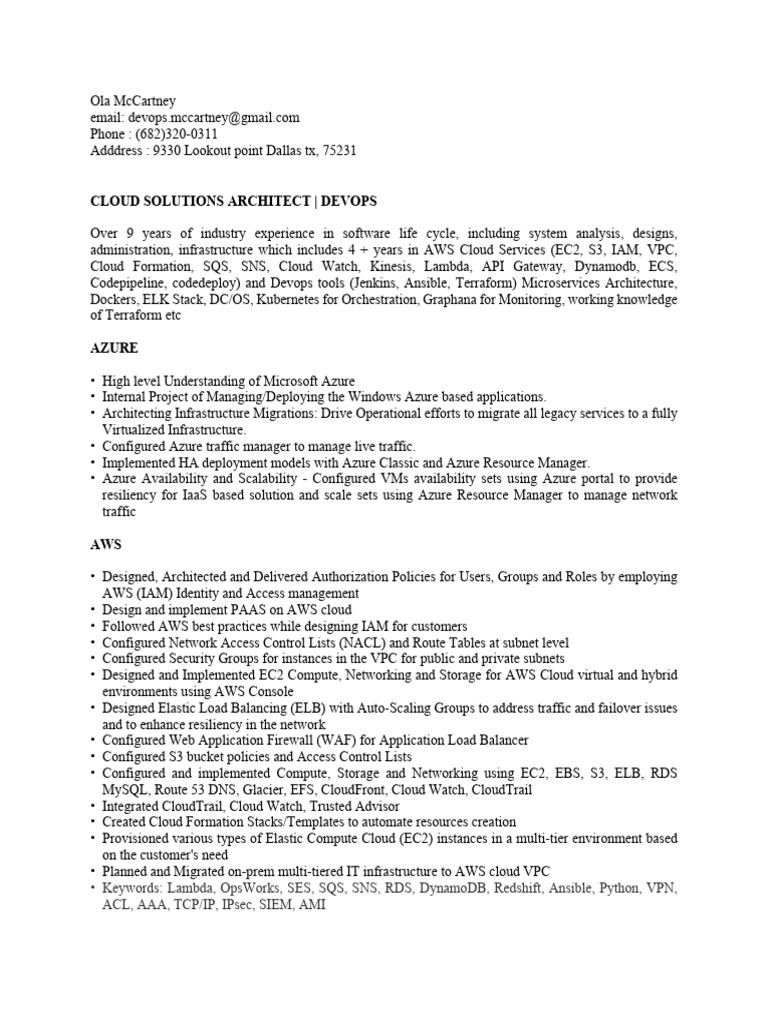 Cloud Solutions Architect Resume | PDF | Apache Hadoop | Cloud Computing