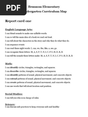 Report Card 1 Curriculum Map