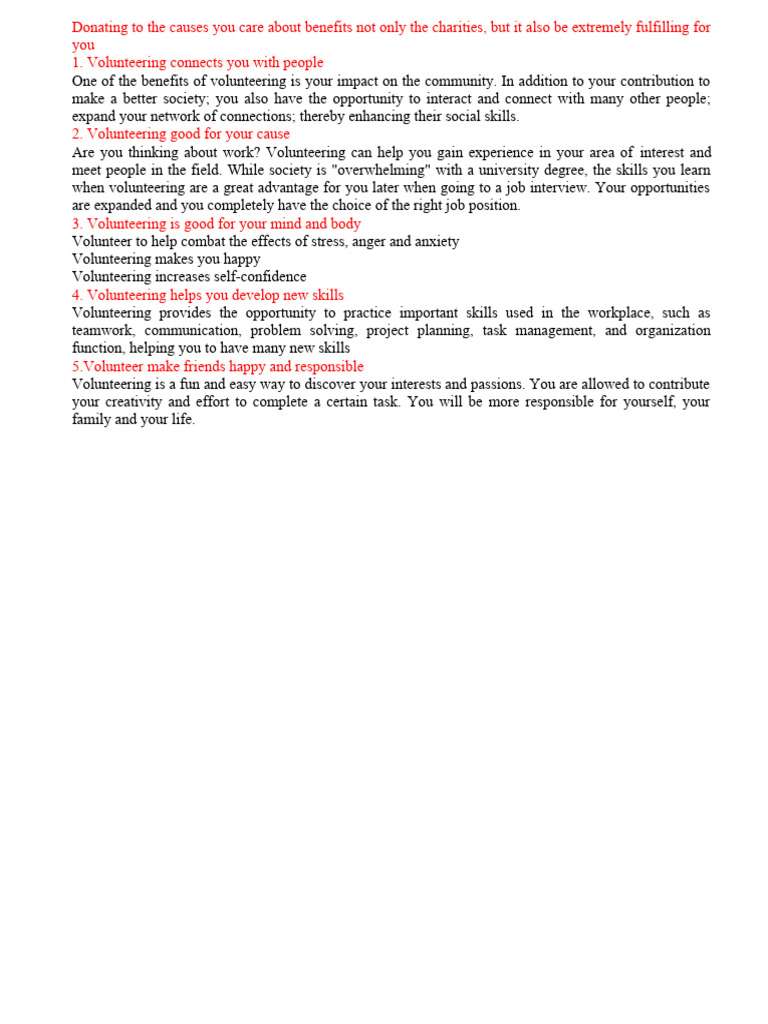 Benefits of Volunteering for Charity | PDF | Career & Growth