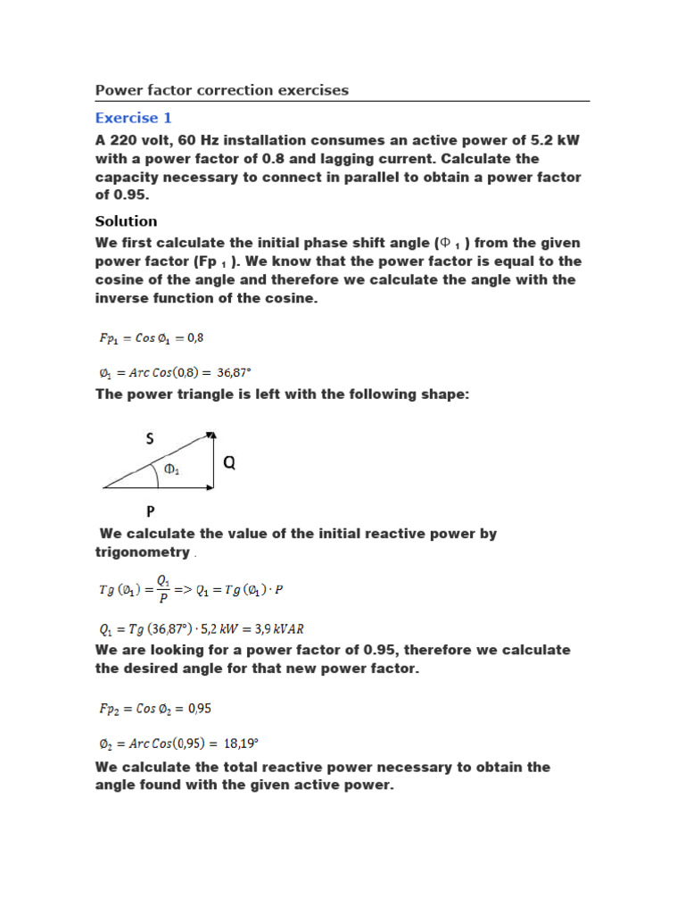 Power Factor Correction Exercises | PDF | Ac Power | Quantity