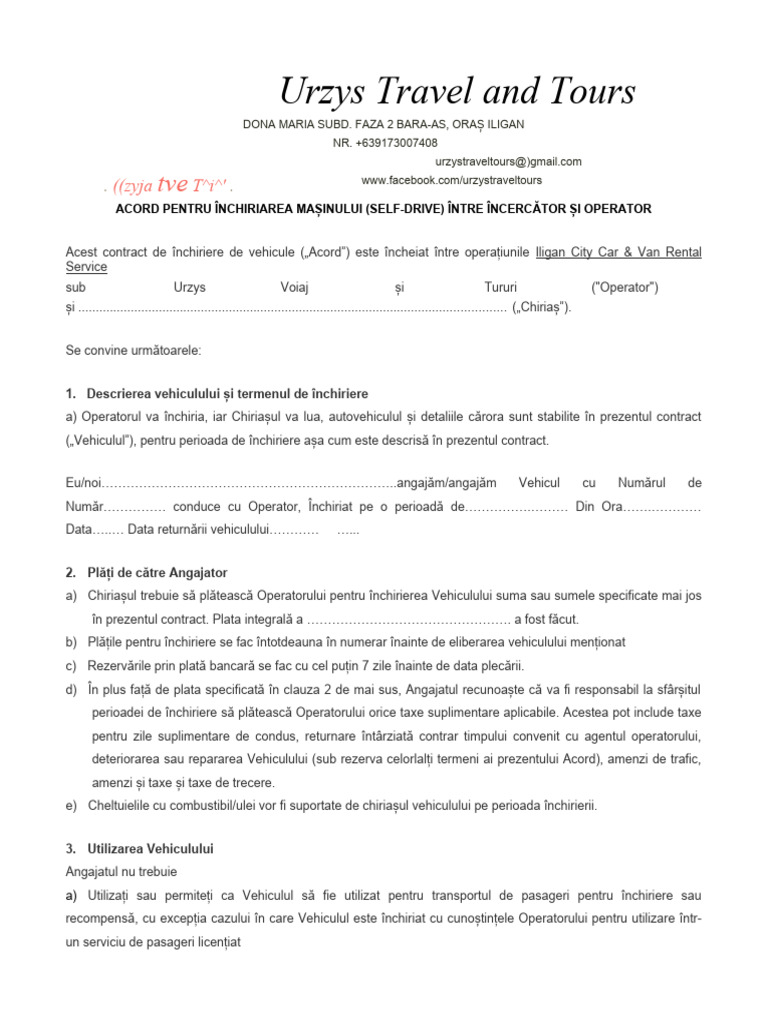 Contract de Conducere Auto Auto PDF | PDF