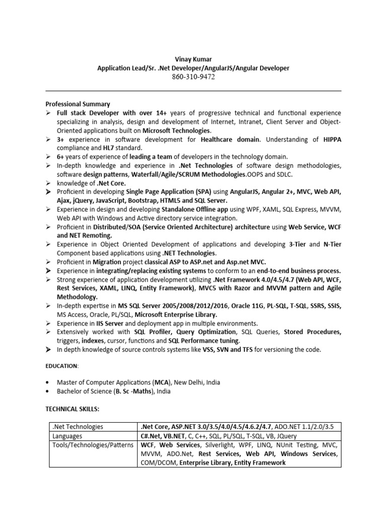 Senior .Net Developer with Healthcare Expertise | PDF | Microsoft Sql ...