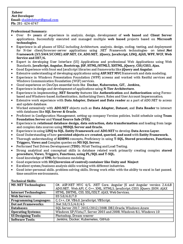 Senior .NET Developer Profile | PDF | World Wide Web | Internet & Web