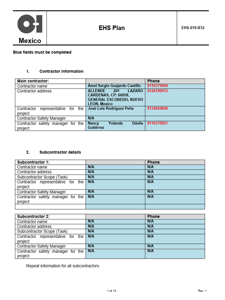 EHS 019 R12 EHS Plan June PDF Safety