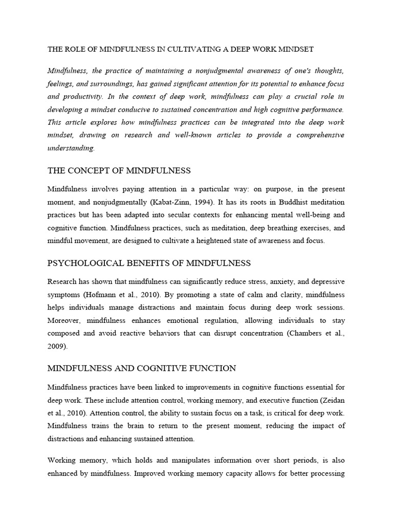 The role of mindfulness in cultivating a deep work mindset pdf