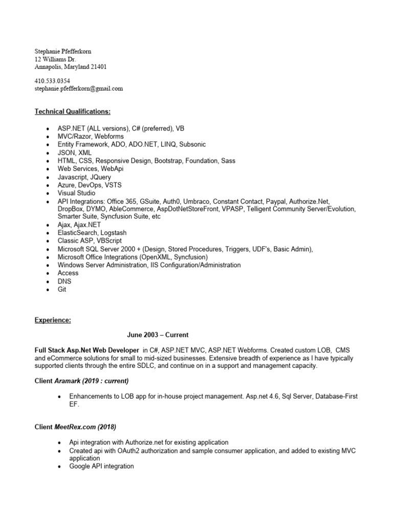 Dice resume cv stephanie pfefferkorn pdf active server pages ajax