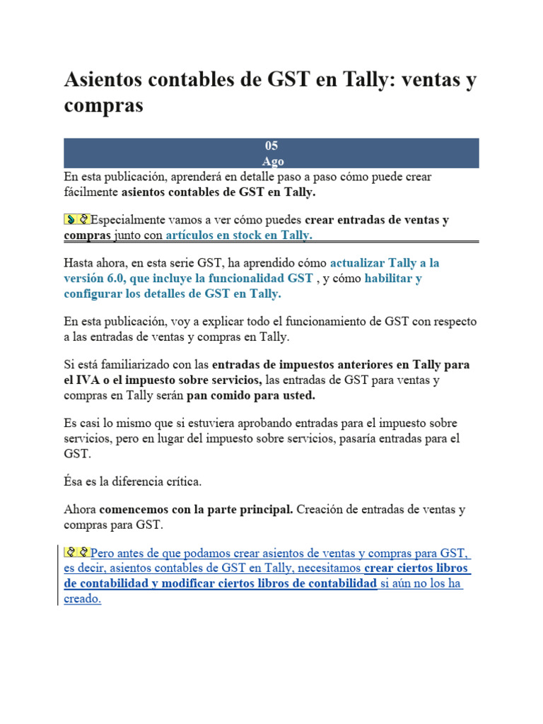 Asientos Contables de GST en Tally - Compras y Ventas | PDF ...