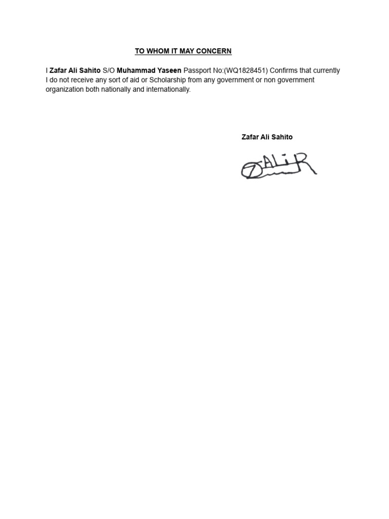 Confirmation of No Current Aid or Scholarship | PDF