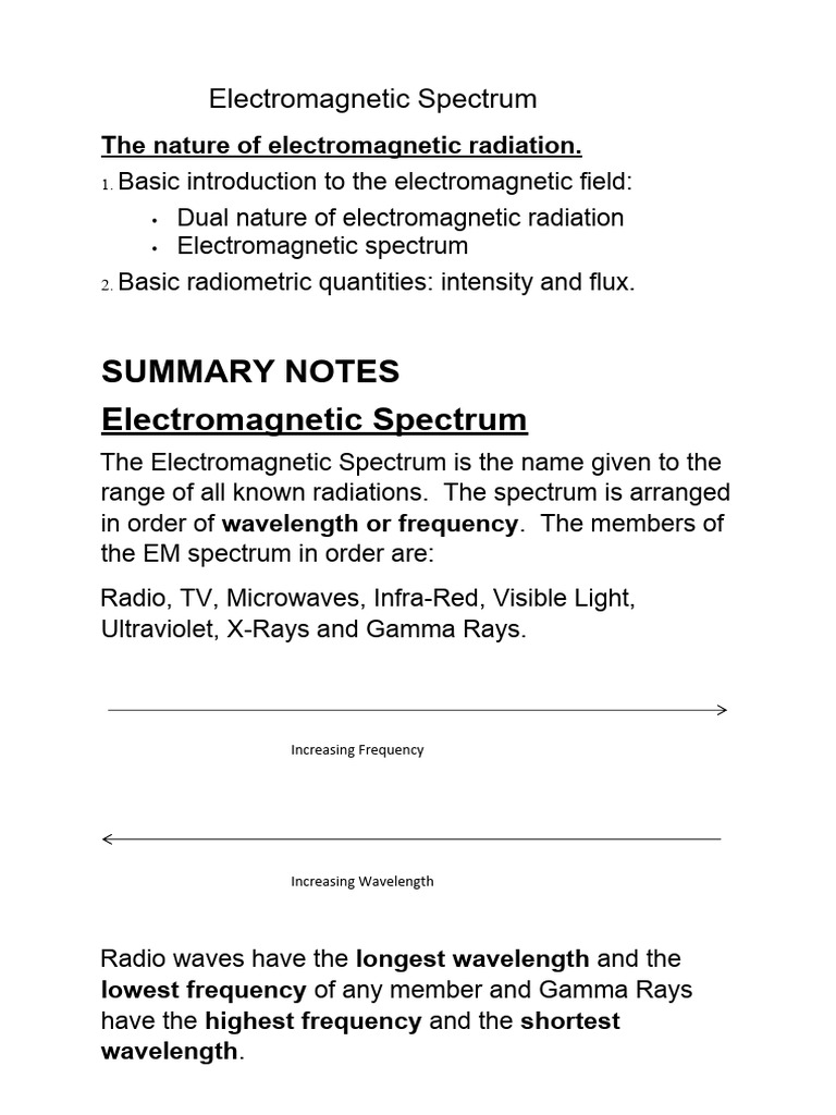 Electromagnetic Spectrum Summary Notes | PDF | Electromagnetic Spectrum ...