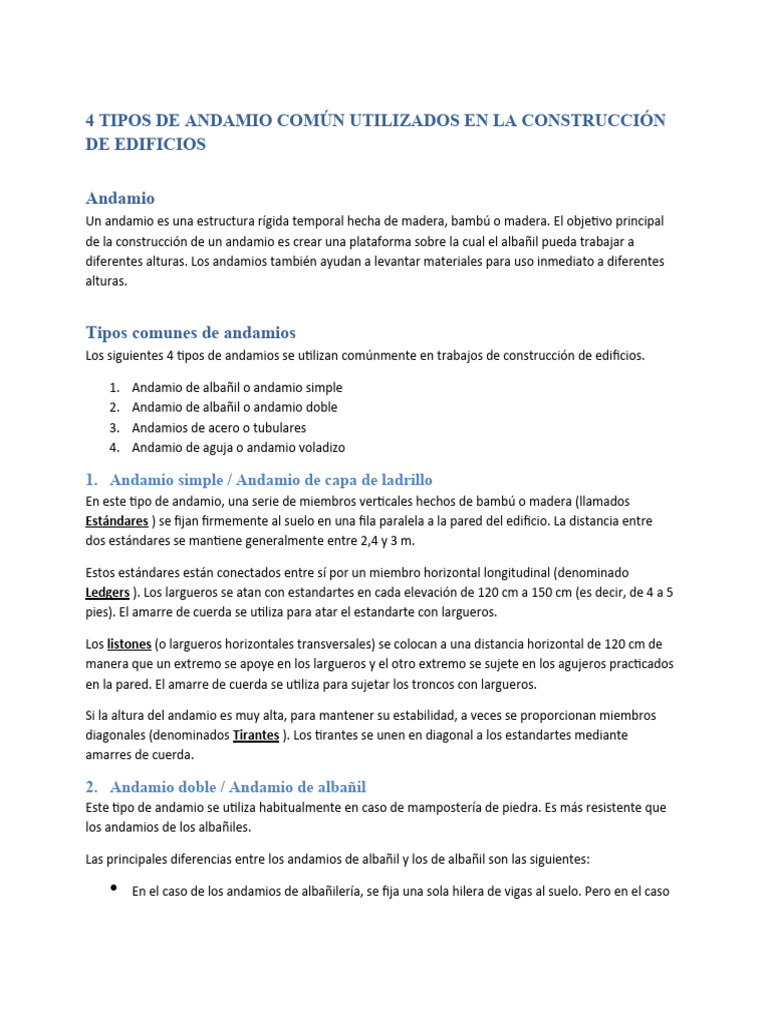 4 Tipos de Andamios Comúnmente Utilizados en La Construcción de ...