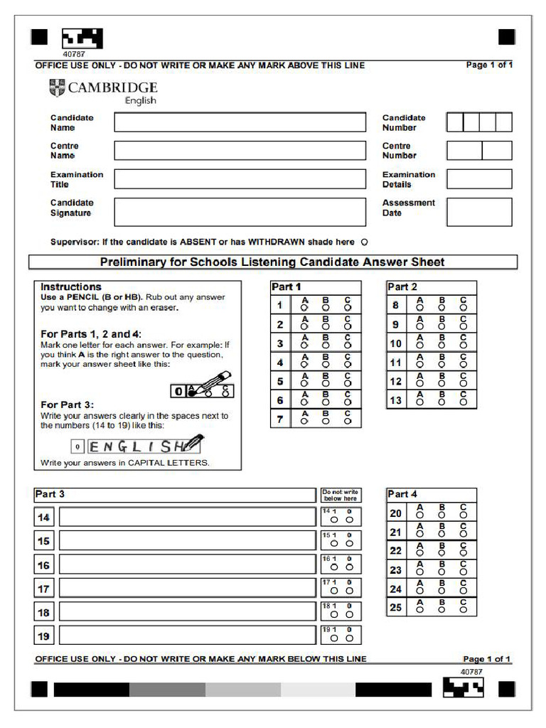 Pet Listening Answer Sheet | PDF