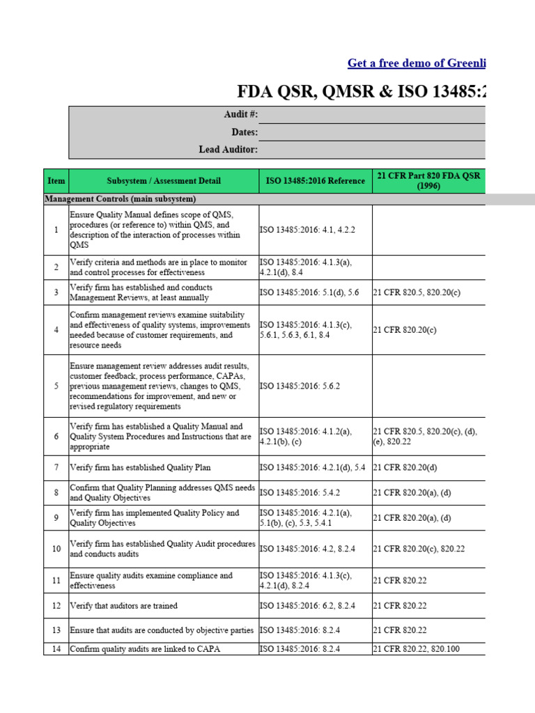 QSR, QMSR, and ISO 13485 Audit Guide | PDF | Quality Management System ...