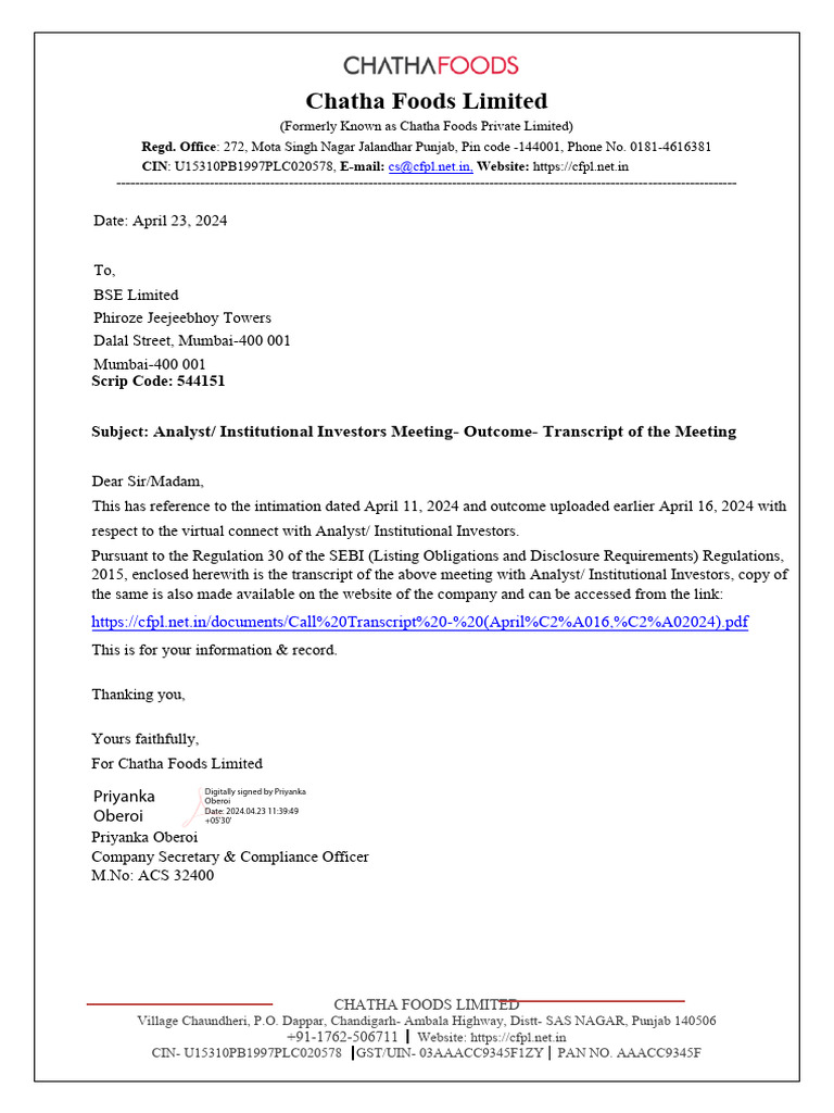 Outcome - Transcript - 16.04.2024 | PDF