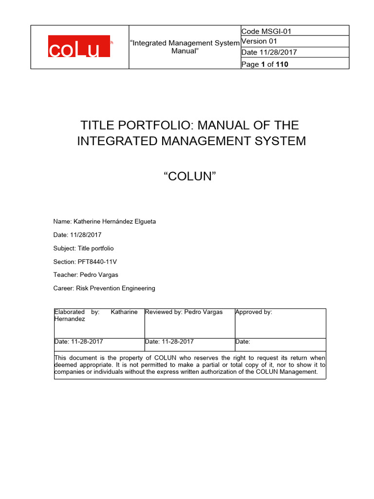 Integrated Management System | PDF | Risk | Occupational Safety And Health