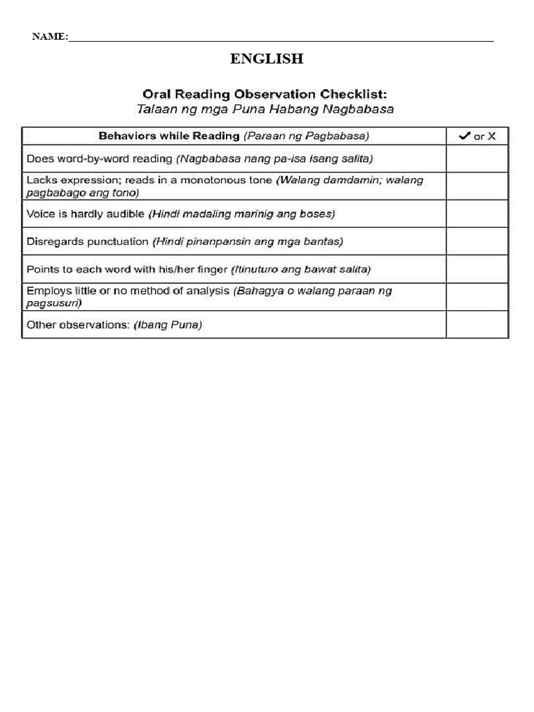 ORAL BEHAVIOR OBSERVATION CHECKLIST PDF